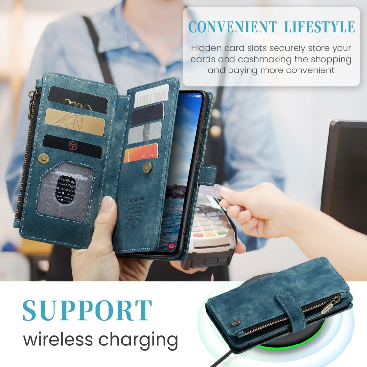 Pour Samsung Galaxy S24+ 5G Étui de téléphone en cuir avec fentes pour cartes et fermeture éclair CaseMe C30 (Bleu)