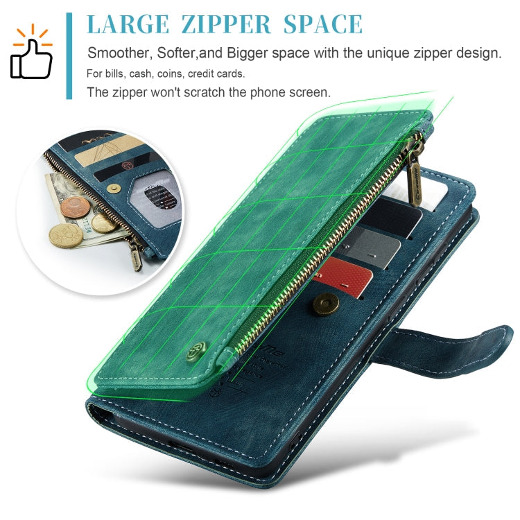 Pour Samsung Galaxy S24+ 5G Étui de téléphone en cuir avec fentes pour cartes et fermeture éclair CaseMe C30 (Bleu)