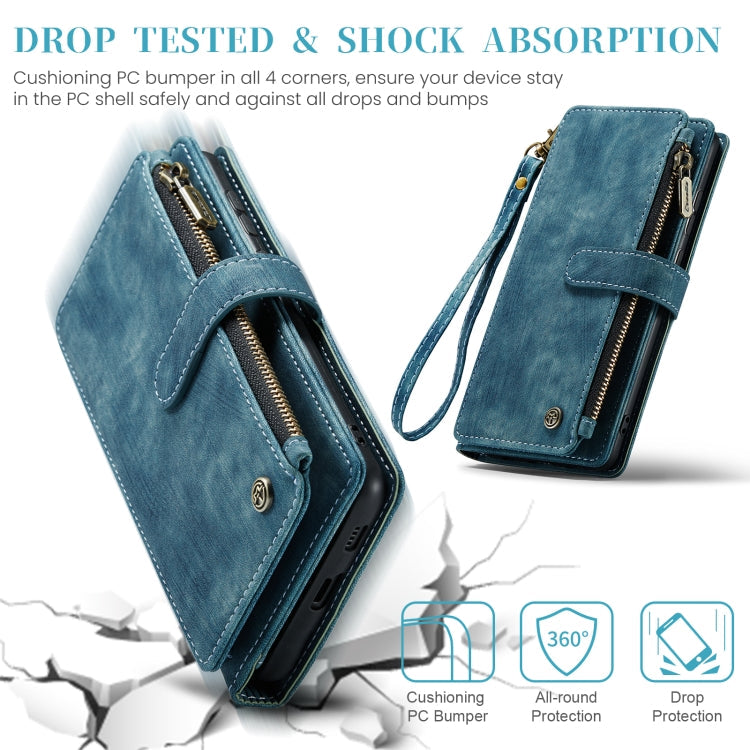 Pour Samsung Galaxy S24+ 5G Étui de téléphone en cuir avec fentes pour cartes et fermeture éclair CaseMe C30 (Bleu)
