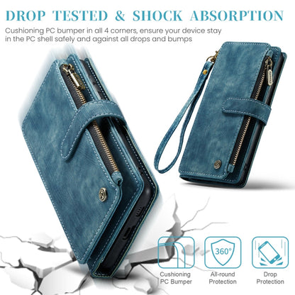 Pour Samsung Galaxy S24+ 5G Étui de téléphone en cuir avec fentes pour cartes et fermeture éclair CaseMe C30 (Bleu)
