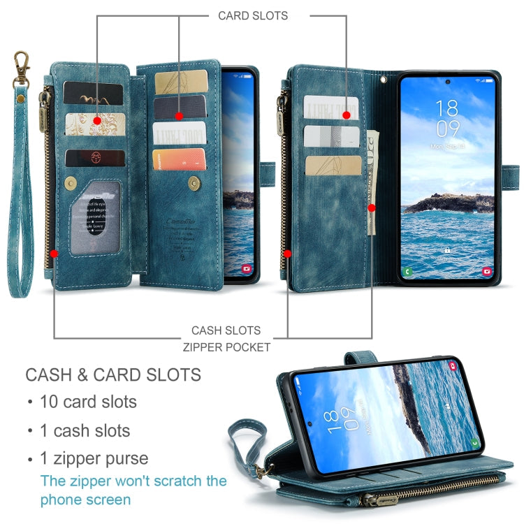 Pour Samsung Galaxy S24+ 5G Étui de téléphone en cuir avec fentes pour cartes et fermeture éclair CaseMe C30 (Bleu)