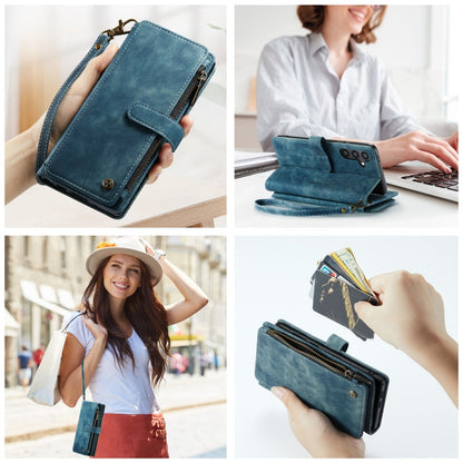Pour Samsung Galaxy S24+ 5G Étui de téléphone en cuir avec fentes pour cartes et fermeture éclair CaseMe C30 (Bleu)