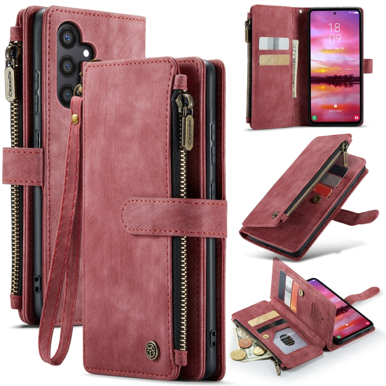 Pour Samsung Galaxy S24 5G Étui Portefeuille en Cuir avec Fermeture Éclair et Emplacements pour Cartes CaseMe C30 (Rouge)