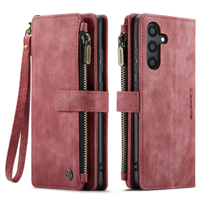 Pour Samsung Galaxy S24 5G Étui Portefeuille en Cuir avec Fermeture Éclair et Emplacements pour Cartes CaseMe C30 (Rouge)