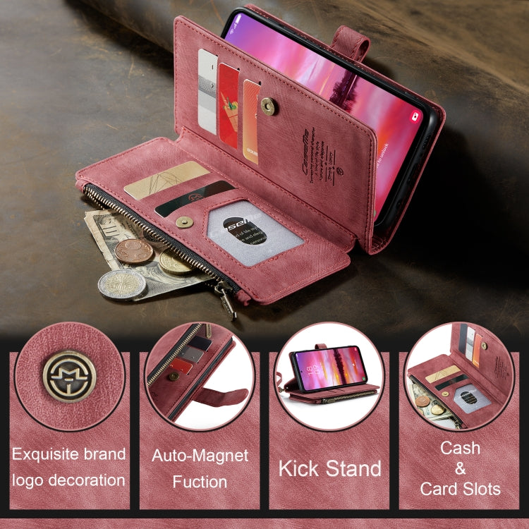 Pour Samsung Galaxy S24 5G Étui Portefeuille en Cuir avec Fermeture Éclair et Emplacements pour Cartes CaseMe C30 (Rouge)