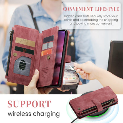 Pour Samsung Galaxy S24 5G Étui Portefeuille en Cuir avec Fermeture Éclair et Emplacements pour Cartes CaseMe C30 (Rouge)