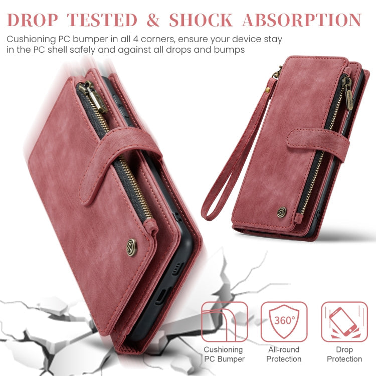 Pour Samsung Galaxy S24 5G Étui Portefeuille en Cuir avec Fermeture Éclair et Emplacements pour Cartes CaseMe C30 (Rouge)