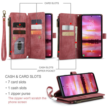 Pour Samsung Galaxy S24 5G Étui Portefeuille en Cuir avec Fermeture Éclair et Emplacements pour Cartes CaseMe C30 (Rouge)