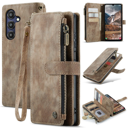 Pour Samsung Galaxy A25 4G Étui portefeuille en cuir CaseMe C30 avec fentes pour cartes et fermeture éclair (marron)