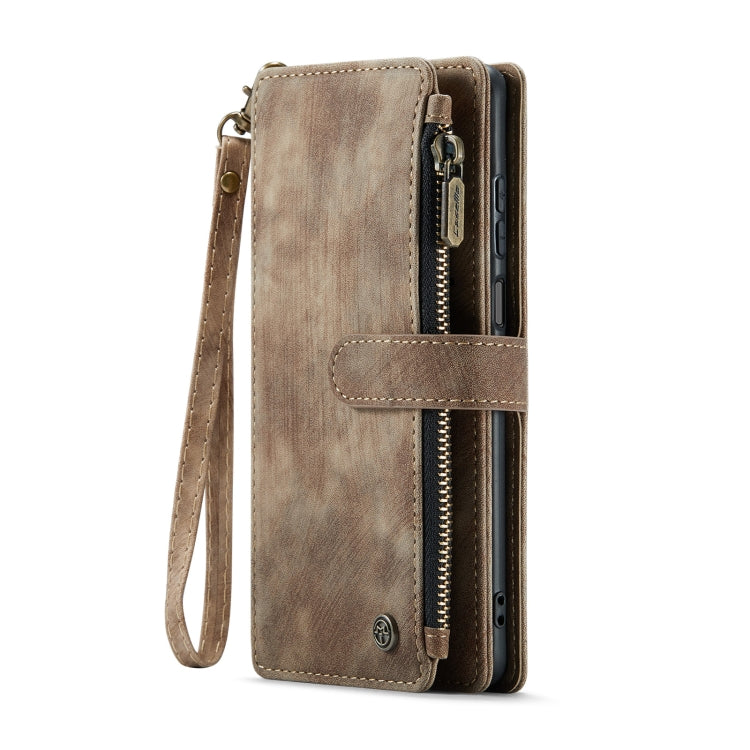Pour Samsung Galaxy A25 4G Étui portefeuille en cuir CaseMe C30 avec fentes pour cartes et fermeture éclair (marron)