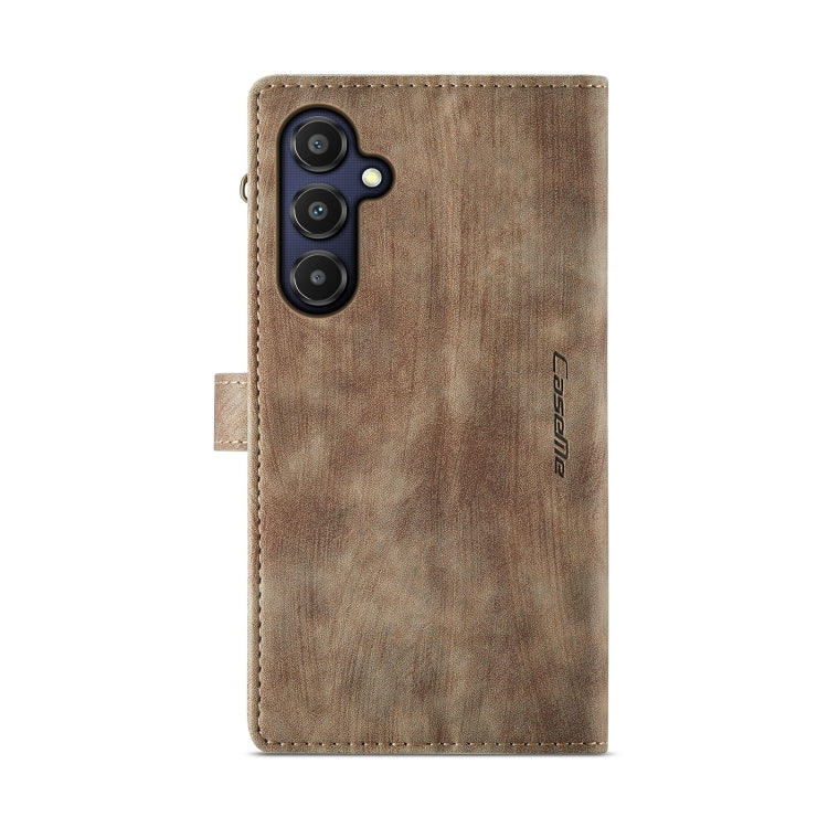 Pour Samsung Galaxy A25 4G Étui portefeuille en cuir CaseMe C30 avec fentes pour cartes et fermeture éclair (marron)