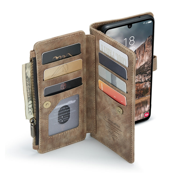 Pour Samsung Galaxy A25 4G Étui portefeuille en cuir CaseMe C30 avec fentes pour cartes et fermeture éclair (marron)