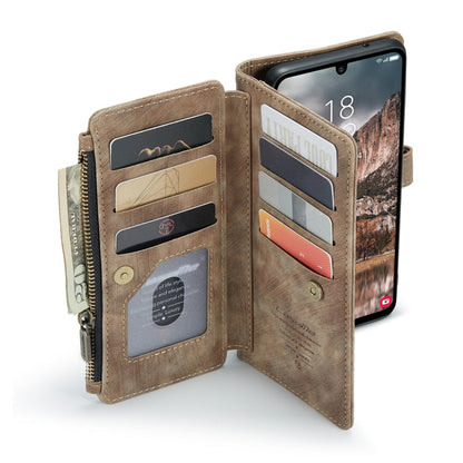 Pour Samsung Galaxy A25 4G Étui portefeuille en cuir CaseMe C30 avec fentes pour cartes et fermeture éclair (marron)