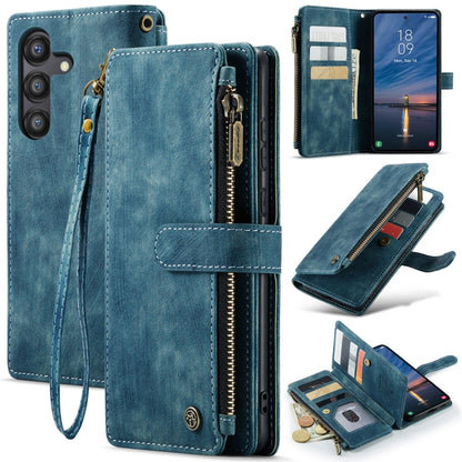 For Samsung Galaxy A55 5G CaseMe C30 Card Slots Zipper Wallet Leather Phone Case(Blue)