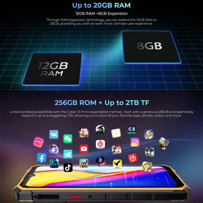 [Entrepôt HK] HOTWAV CYBER 13 Pro, 12 Go+256 Go, Téléphone robuste IP68/IP69K, 10800 mAh, Android 13 UNISOC T619 Octa Core de 6,6 pouces, Réseau: 4G, NFC, OTG (Tout noir)