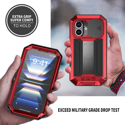 For iPhone 16 R-JUST Sliding Camera IP54 Life Waterproof Holder Phone Case(Red)