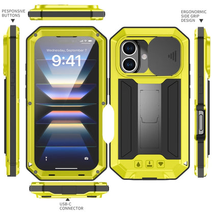 For iPhone 16 R-JUST Sliding Camera IP54 Life Waterproof Holder Phone Case(Yellow)