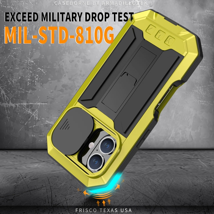 For iPhone 16 R-JUST Sliding Camera IP54 Life Waterproof Holder Phone Case(Yellow)