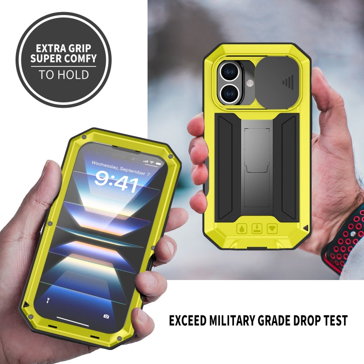 For iPhone 16 R-JUST Sliding Camera IP54 Life Waterproof Holder Phone Case(Yellow)