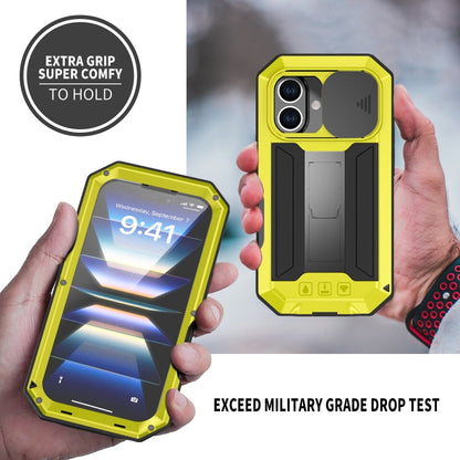 For iPhone 16 R-JUST Sliding Camera IP54 Life Waterproof Holder Phone Case(Yellow)