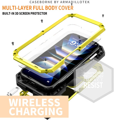 For iPhone 16 R-JUST Sliding Camera IP54 Life Waterproof Holder Phone Case(Yellow)