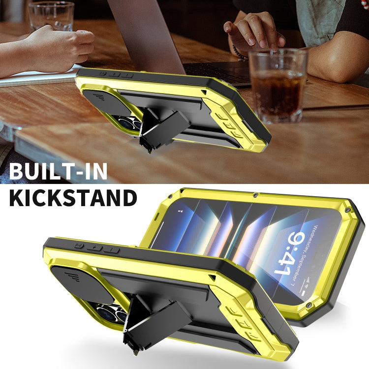 For iPhone 16 R-JUST Sliding Camera IP54 Life Waterproof Holder Phone Case(Yellow)