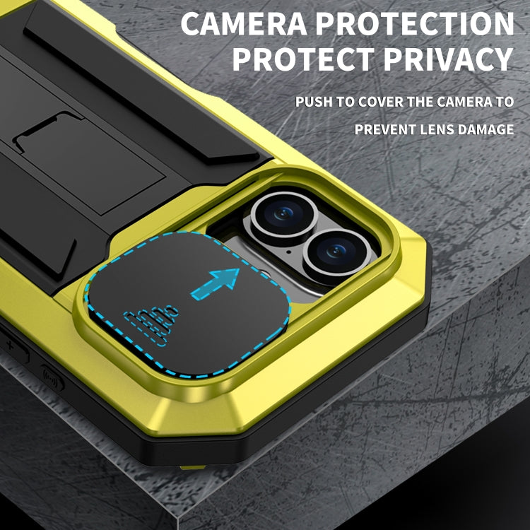 For iPhone 16 R-JUST Sliding Camera IP54 Life Waterproof Holder Phone Case(Yellow)