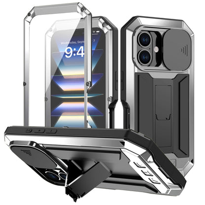 For iPhone 16 R-JUST Sliding Camera IP54 Life Waterproof Holder Phone Case(Silver)