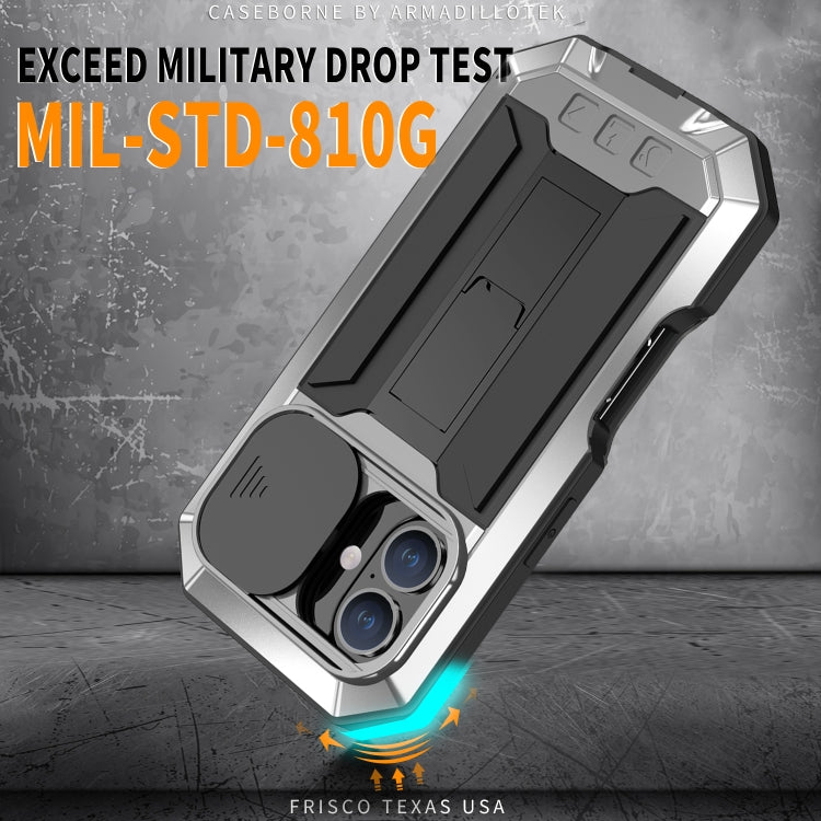 For iPhone 16 R-JUST Sliding Camera IP54 Life Waterproof Holder Phone Case(Silver)