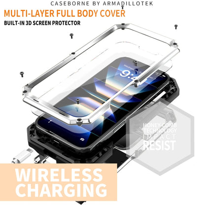 For iPhone 16 R-JUST Sliding Camera IP54 Life Waterproof Holder Phone Case(Silver)