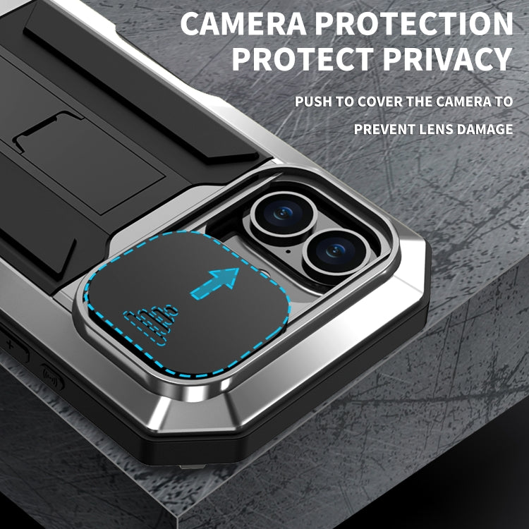 For iPhone 16 R-JUST Sliding Camera IP54 Life Waterproof Holder Phone Case(Silver)