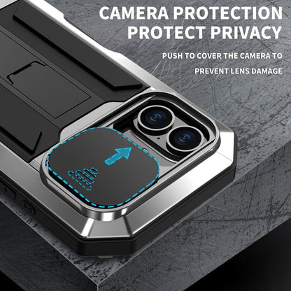 For iPhone 16 R-JUST Sliding Camera IP54 Life Waterproof Holder Phone Case(Silver)