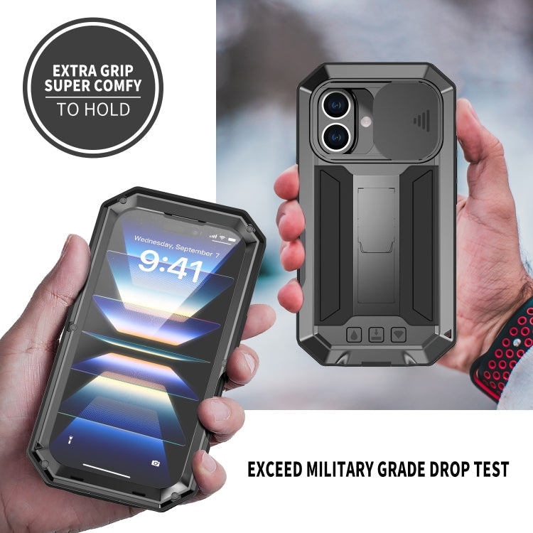 For iPhone 16 Plus R-JUST Sliding Camera IP54 Life Waterproof Holder Phone Case(Black)