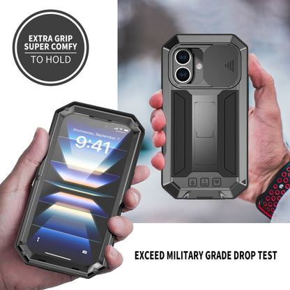 For iPhone 16 Plus R-JUST Sliding Camera IP54 Life Waterproof Holder Phone Case(Black)