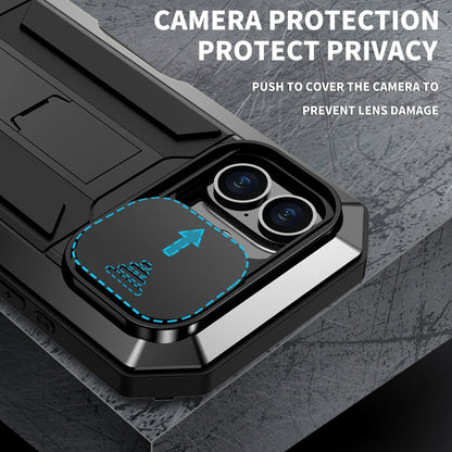 For iPhone 16 Plus R-JUST Sliding Camera IP54 Life Waterproof Holder Phone Case(Black)