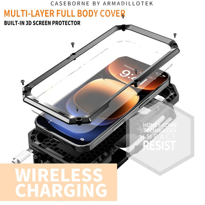 For iPhone 16 Pro R-JUST Sliding Camera IP54 Life Waterproof Holder Phone Case(Black)