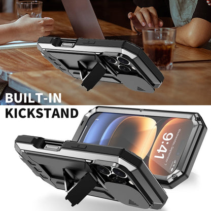 For iPhone 16 Pro R-JUST Sliding Camera IP54 Life Waterproof Holder Phone Case(Black)