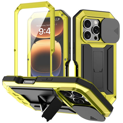 Pour iPhone 16 Pro R-JUST Étui de protection étanche IP54 avec cache-caméra coulissant (Jaune)