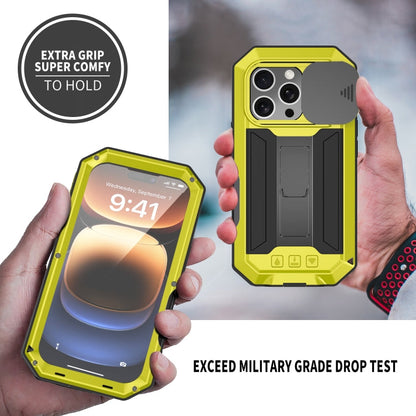 Pour iPhone 16 Pro R-JUST Étui de protection étanche IP54 avec cache-caméra coulissant (Jaune)