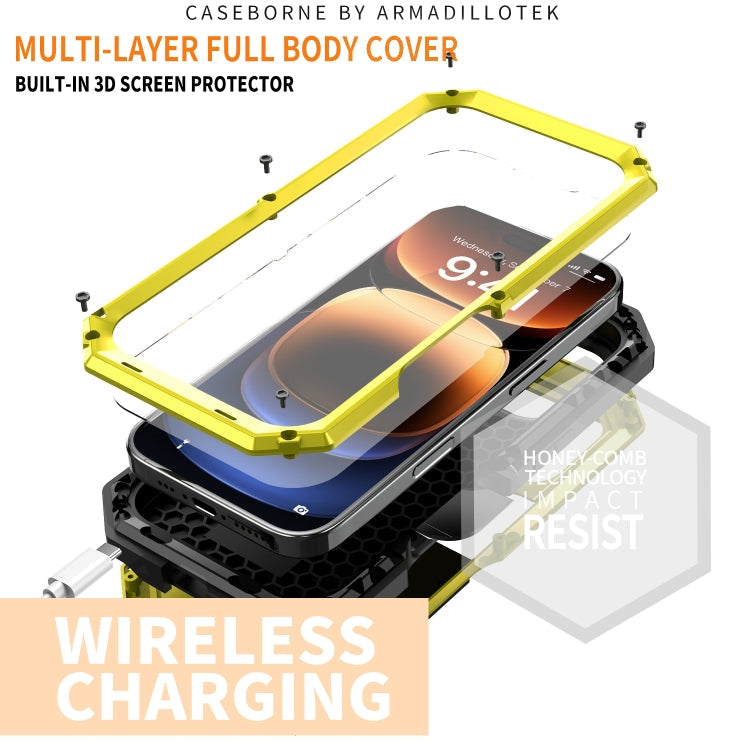 Pour iPhone 16 Pro R-JUST Étui de protection étanche IP54 avec cache-caméra coulissant (Jaune)