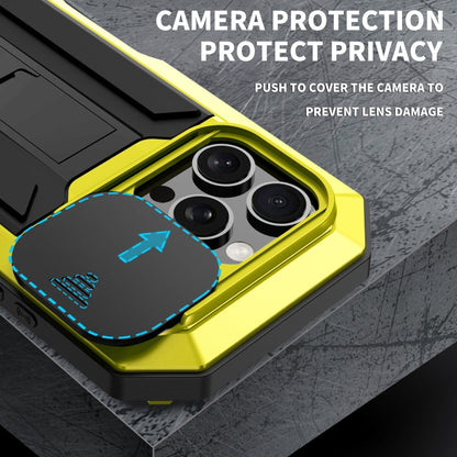 Pour iPhone 16 Pro R-JUST Étui de protection étanche IP54 avec cache-caméra coulissant (Jaune)