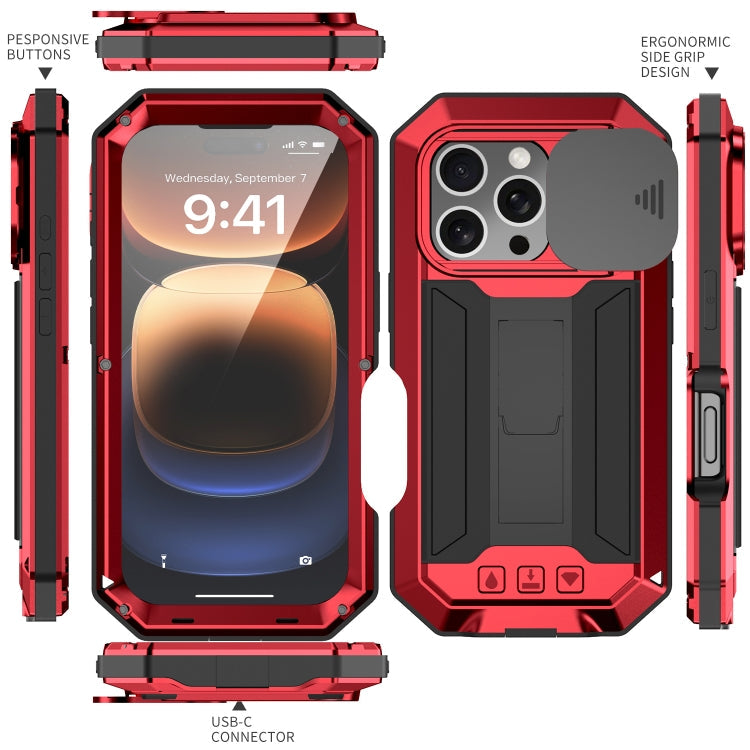 Pour iPhone 16 Pro Max R-JUST Étui de téléphone coulissant IP54 étanche à l'eau (rouge)