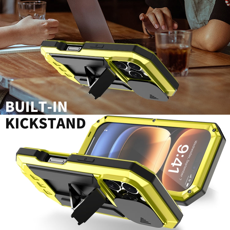 For iPhone 16 Pro Max R-JUST Sliding Camera IP54 Life Waterproof Holder Phone Case(Yellow)