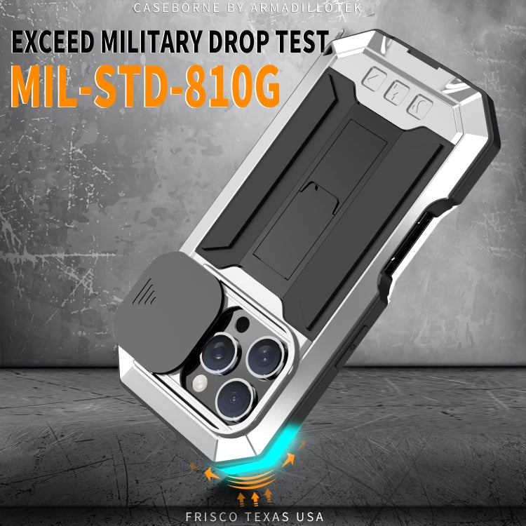 For iPhone 16 Pro Max R-JUST Sliding Camera IP54 Life Waterproof Holder Phone Case(Silver)
