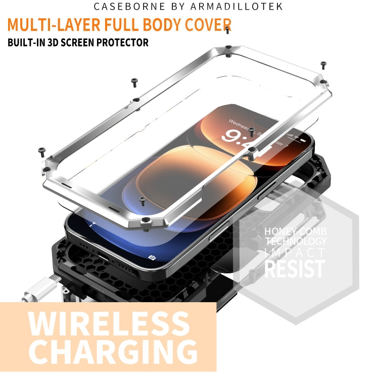 For iPhone 16 Pro Max R-JUST Sliding Camera IP54 Life Waterproof Holder Phone Case(Silver)