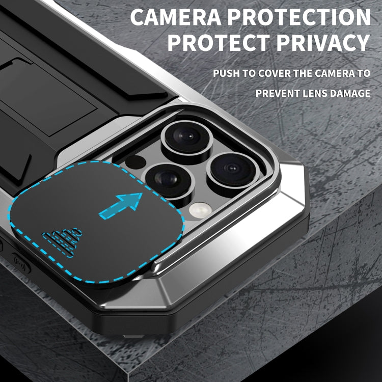 For iPhone 16 Pro Max R-JUST Sliding Camera IP54 Life Waterproof Holder Phone Case(Silver)