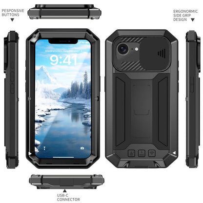 For iPhone 17e / 16e R-JUST Sliding Camera IP54 Life Waterproof Holder Phone Case(Black)