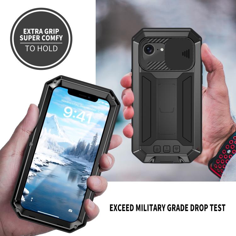For iPhone 17e / 16e R-JUST Sliding Camera IP54 Life Waterproof Holder Phone Case(Black)