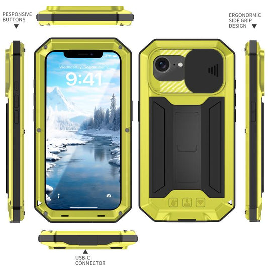 For iPhone 17e / 16e R-JUST Sliding Camera IP54 Life Waterproof Holder Phone Case(Yellow)