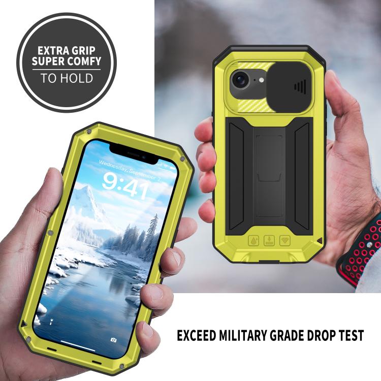 For iPhone 17e / 16e R-JUST Sliding Camera IP54 Life Waterproof Holder Phone Case(Yellow)